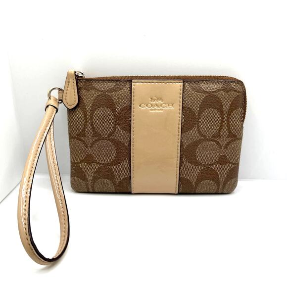 COACH Brown Gold Signature Coat Canvas Wristlet - Picture 7 of 7